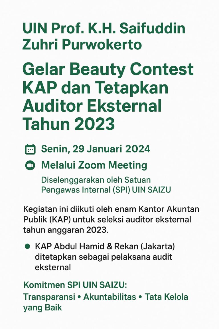 UIN Prof. K.H. Saifuddin Zuhri Purwokerto Gelar Beauty Contest KAP dan Tetapkan Auditor Eksternal Tahun 2023